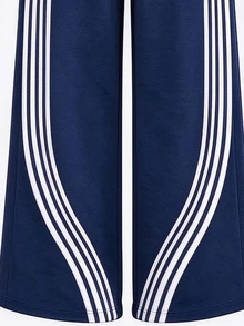 Tween Girls 2 Pcs Navy Star Number Print Ruched Waist Long Sleeve T-Shirt & Wide Leg Pants Set, Casual Daily Wear, Winter Outfits - Multicolor - View 7