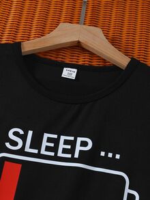 SHEIN 2件組男童可愛SLEEP印花休閒睡衣套裝，柔軟針織長袖上衣搭配寬鬆黑白紅格紋長褲，秋冬睡眠裝備 - 彩色 - 查看 6