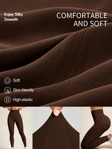 Eassivo Eassivo Solid Color Minimalist Seamless Yoga Leggings For Sports And Fitness - Brown - View 4