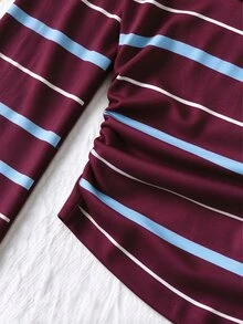 Tween Girls 2 Pcs Burgundy Striped Pony Print Ruched Waist Colorblock Long Sleeve T-Shirt & Wide Leg Pants Set, Red Top, Winter Outfits - Multicolor - View 7