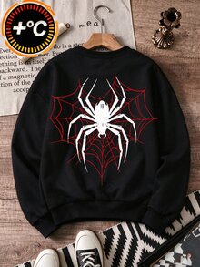 Tween Boys Goth Streetwear Heart Spider Graphic Drop Shoulder Crew Neck Sweatshirt Club Halloween Black And Red Fall - Black - View 2