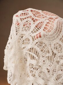 Anewsta Elegant Small Round Neck Stand Collar Single Button Wavy Edge Hollow Out Water-Soluble Crochet Cape Style Plus Size Women's Top - White - View 8