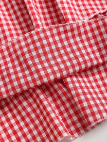 Olithes Women's Red And White Plaid Summer Cute Picnic Blouse,Sweet Girl Ruffled Cap Sleeve Square Neck Loose Flattering Tiered Gingham Top For Girls Ruffle - Red and White - View 5