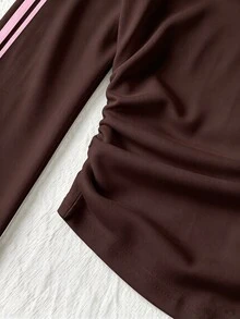 Tween Girls 2 Pcs Pink Butterfly Print Long Sleeve T-Shirt & Wide Leg Pants Set, Casual Daily Wear, Brown Top, Winter Outfits - Multicolor - View 8