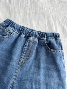SHEIN Little Byeori 2Pcs Tween Boy Denim Kids Loose-Fitting Comfortable And Simple Shirt And Loose-Fitting Comfortable Jean - Blue - View 6