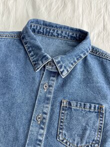 SHEIN Little Byeori 2Pcs Tween Boy Denim Kids Loose-Fitting Comfortable And Simple Shirt And Loose-Fitting Comfortable Jean - Blue - View 5