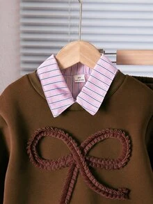 SHEIN A Casual Two Pieces Top And Wide Leg Pants For Young Girls, With A Detachable Collar That Can Be Worn Twice, Suitable For Autumn And Winter Fashion - Coffee Brown - View 7