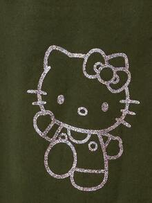 HELLO KITTY AND FRIENDS | COUREZ 女款寬鬆休閒慢跑褲，圖案/Y2K風格，秋季運動長褲短褲長短褲，黑色街頭風休閒褲 - 橄欖綠 - 查看 7