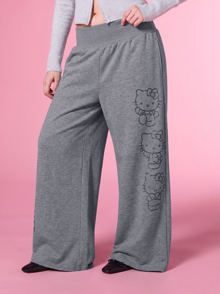 HELLO KITTY AND FRIENDS | COUREZ Oversized Joggers With Graphic/ Y2K Clothes Fall Sweatpants Shorts Long Shorts Casual Joggers Black Pants For Women Autumn Streetwear - Light Grey - View 4