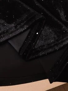 SHEIN 1件女童甜美風派對晚餐約會秋季配色蝴蝶結露肩亮片長袖洋裝，聖誕新年黑白優雅款 - 黑與白 - 查看 10