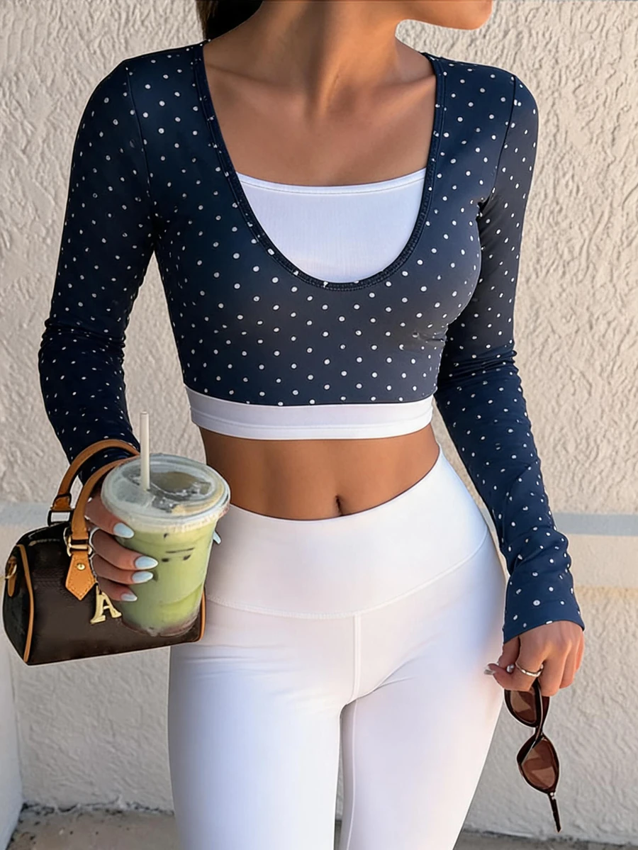StreetHx Women's Polka Dot 2 In 1 Patchwork Casual Daily Sports T-Shirt - Multicolor - View 1
