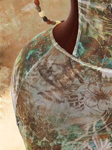 Amplova Women's Cowl Neck Beaded Backless Sheer Swimsuit Cover-Up, Versatile Brown And Teal Retro Boho Tropical Sexy Avant-Garde Style Beach Vacation Summer - Multicolor - View 13