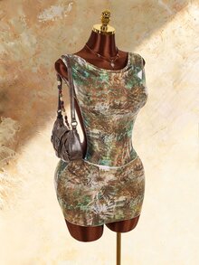 Amplova Women's Cowl Neck Beaded Backless Sheer Swimsuit Cover-Up, Versatile Brown And Teal Retro Boho Tropical Sexy Avant-Garde Style Beach Vacation Summer - Multicolor - View 10