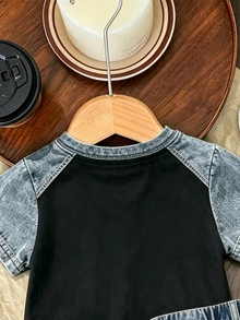 Young Boy Fashion Crew Neck Short Sleeve T-Shirt And Shorts Set, 2-Piece Outfit, Denim Effect 67 Graphic Design, Vacation Style, Holiday Parties, Summer - Multicolor - View 6