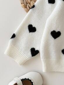 SHEIN 2pcs Baby Girl Cute Polka Dot Long Sleeve Sweater & Elastic Waist Pants Set, Casual Autumn/Winter Fall - Black and White - View 4