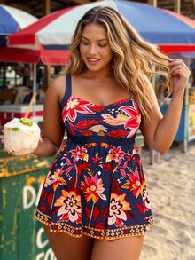 Slaydiva Plus-Size Printed Beach/Resort Swim Skirt-An Elegant, Modern, Navy-Blue Piece Featuring A Paisley Print, Perfect For Summer Vacations And Leisure. - Multicolor - View 7