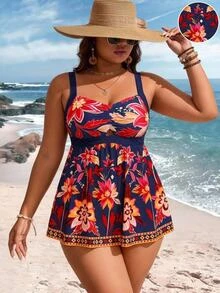 Slaydiva Plus-Size Printed Beach/Resort Swim Skirt-An Elegant, Modern, Navy-Blue Piece Featuring A Paisley Print, Perfect For Summer Vacations And Leisure. - Multicolor - View 4