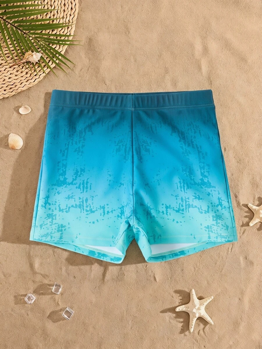 Tween Boy Navy Blue Gradient Swimming Trunks,Summer Casual Quick-Drying Beach Shorts,Breathable Sun Protection Holiday Swimwear - Blue - View 1