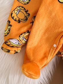 GARFIELD | SHEIN 新生兒嬰兒卡通印花休閒日常居家連身長褲睡衣 - 黃色 - 查看 5