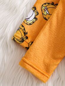 GARFIELD | SHEIN 新生兒嬰兒卡通印花休閒日常居家連身長褲睡衣 - 黃色 - 查看 6