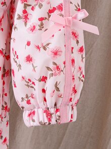 SHEIN Young Girls Pink Fleece Lined Hooded Long Sleeve Regular Loose Bow Coat With Pockets Buttons, Cute Fall Winter Western - Pink - View 6