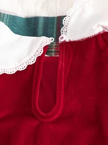 SHEIN 2件組女嬰連身衣連身褲，甜美紅色刺繡蝴蝶結天鵝絨長袖圓領加厚款，聖誕派對冬季聖誕套頭連身衣，節日穿搭 - 彩色 - 查看 6