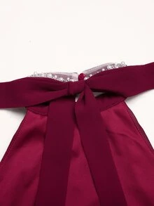Tween Girl Burgundy Velvet 3D Bow Decor Cinched Waist Ruched Full Skirt Princess Dress Tank Dress Suitable For Party, Gathering, Daily, Halloween, Christmas - Red - View 4