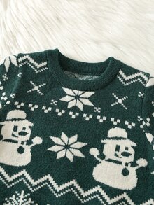 SHEIN Baby Boy Autumn/Winter Casual Cute Green Christmas Sweater Infant Sweater Green Sweater - Multicolor - View 7