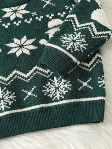 SHEIN Baby Boy Autumn/Winter Casual Cute Green Christmas Sweater Infant Sweater Green Sweater - Multicolor - View 4