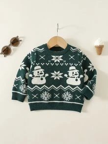 SHEIN Baby Boy Autumn/Winter Casual Cute Green Christmas Sweater Infant Sweater Green Sweater - Multicolor - View 6
