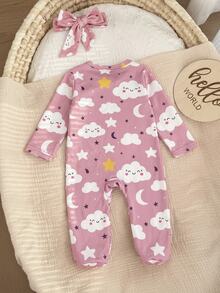SHEIN Newborn Cute Casual Cartoon Kids Kids Pattern Jumpsuit Loungewear - Pink - View 2