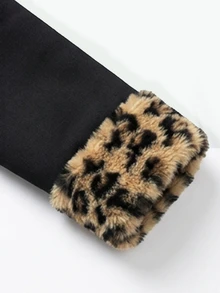 GlowEve Women's Autumn/Winter Patchwork Leopard Print Sleeve Cuff Zipper Front Hooded Jacket - Black - View 4
