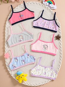 Young Girl 6pcs Cute Cartoon Unicorn Print Cotton Camisole Bralette Wire-Free Comfortable Soft Training Bras Set - Multicolor - View 4