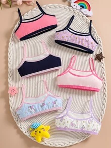 Young Girl 6pcs Cute Cartoon Unicorn Print Cotton Camisole Bralette Wire-Free Comfortable Soft Training Bras Set - Multicolor - View 3