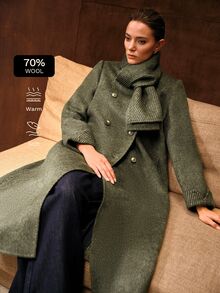 MOTF WOMEN'S AUTUMN/WINTER FASHION DOUBLE-BREASTED OVERCOAT - Dark Green - View 3