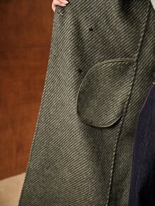 MOTF WOMEN'S AUTUMN/WINTER FASHION DOUBLE-BREASTED OVERCOAT - Dark Green - View 9