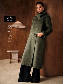 MOTF WOMEN'S AUTUMN/WINTER FASHION DOUBLE-BREASTED OVERCOAT - Dark Green - View 1