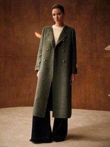 MOTF WOMEN'S AUTUMN/WINTER FASHION DOUBLE-BREASTED OVERCOAT - Dark Green - View 7