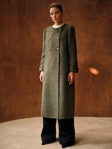 MOTF WOMEN'S AUTUMN/WINTER FASHION DOUBLE-BREASTED OVERCOAT - Dark Green - View 6