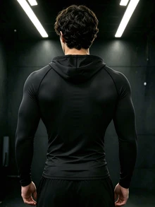 Gym Rark Cyber Style Men Fitted Sweatshirt Compression Tee, Abstract Sharp Line Graphic, Stretch Moisture Wicking Workout Top Fall, Gym - Black - View 2