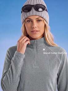 In My Nature Women's High Neck Half-Zip Solid Color Fashion Casual Outdoor Fleece Jacket For Hiking And Camping, Fall Winter - Dark Grey - View 5