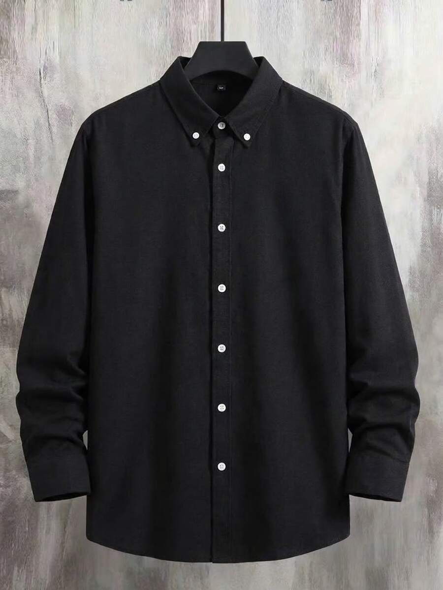 Calmiston Men Cotton Shirts Lightweight Fabric Polo Black Collared Top Daily Commute Office Business Formal Light Sports Beach Wear Fall Casual Smart