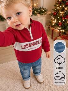 SHEIN Kids 2pcs Young Boys -Turtleneck Zipper Striped Pullover Hoodie & Casual Winter Pants Tracksuit Set, - Multicolor - View 3