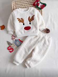 SHEIN Baby Boy & Girl Premium Christmas Plush Outfit, Suitable For Holidays And Gifts - White - View 4