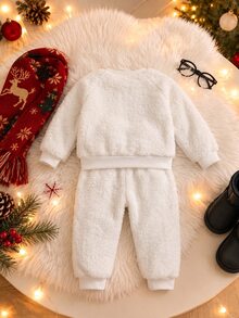 SHEIN Baby Boy & Girl Premium Christmas Plush Outfit, Suitable For Holidays And Gifts - White - View 2