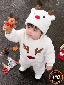 SHEIN Baby Boy & Girl Premium Christmas Plush Outfit, Suitable For Holidays And Gifts - White - View 1