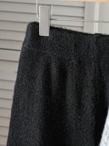 SHEIN Tween Girl Contrast Color Bowknot Round Neck Knit Sweater + Knit Wide Leg Pants Fashion Casual Children's Outfit - Dark Grey - View 6