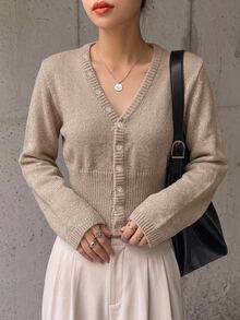 Livesso Women's Solid Color Casual Versatile Daily Wear Cardigan Fall Long Sleeve Tops Everyday School Beige - Khaki - View 5