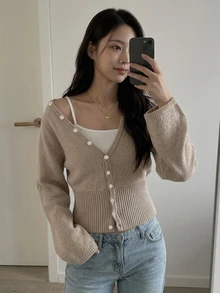 Livesso Women's Solid Color Casual Versatile Daily Wear Cardigan Fall Long Sleeve Tops Everyday School Beige - Khaki - View 1
