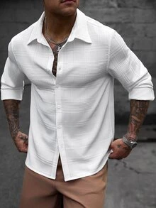 Manfinity CasualCool Men's White Long Sleeve Shirt, Suitable For Halloween, Christmas, Best Gift For New Year - White - View 4